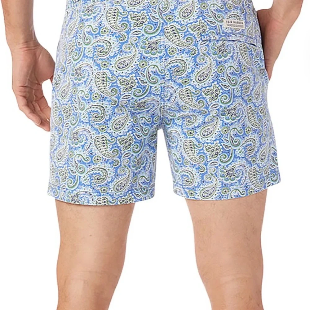 Fair Harbor Blue and Green Paisley Bungalow Liner Swim Trunks - Picture 9 of 9